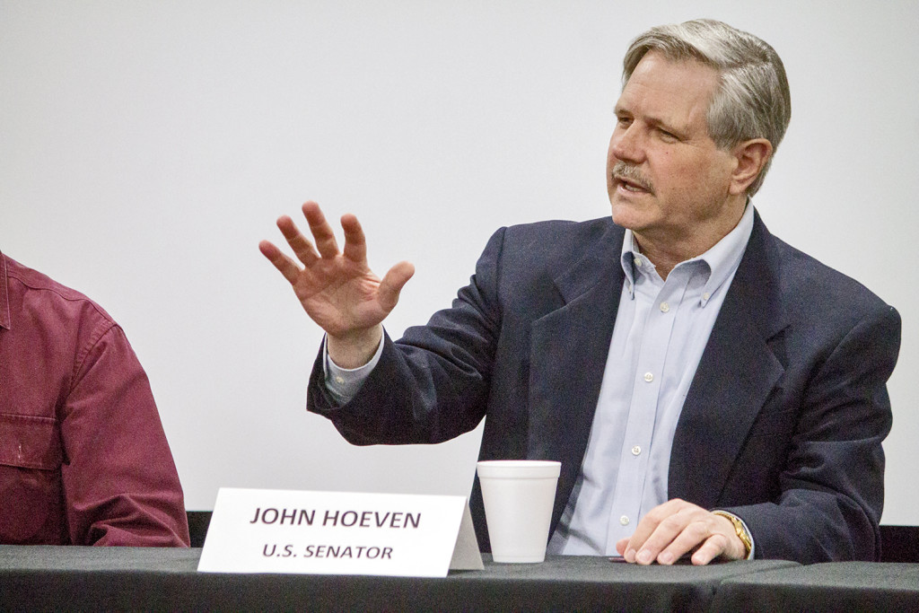 Sen. John Hoeven, R-N.D., held an hour-long roundtable discussion on Monday in Bowman where he talked about ranging federal issues that have the potential to make a local impact. (Pioneer Photo by Bryce Martin)