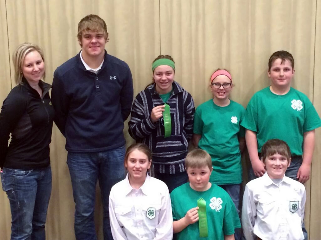 The livestock judging team — Coach Beth Hendrickx, Colby Steeke, Abbi Steeke, Kaylee Kinsey, Grant Kees, Timber Hauso, Dillon Bowman and Blake Wolbaum.