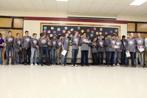 The 2015-16 Bowman County Boys Basketball team receives its honors. (Photo by Jason Waskiewicz/Pioneer)