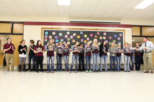 The 2015-16 Bowman County Girls Basketball team receives its honors. (Photo by Jason Waskiewicz/Pioneer)