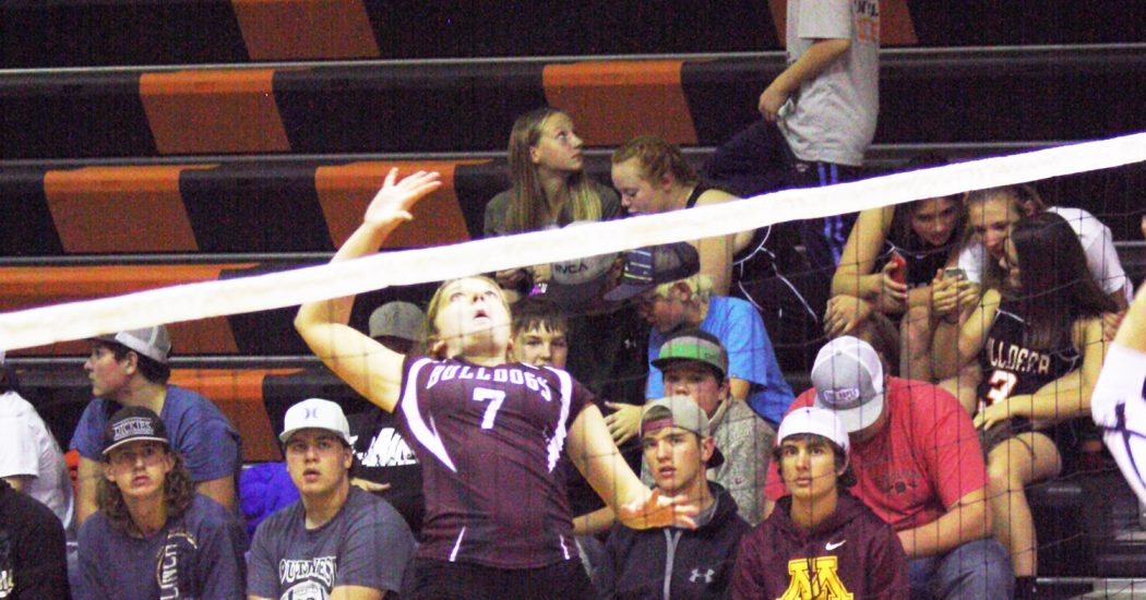 Cassidy Walby goes up for a kill against Killdeer.