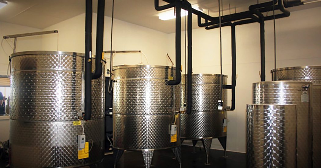 Three 528 Gallon tanks in the fermenting room are capable of producing over 20,000 bottles of wine per year.