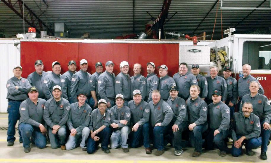 BOWMAN FIRE DEPARTMENT — (Back) Chris Palczewski, chief, Dewey Pope, Dusty Miller, Adam Kordovski, Chad Beohm, Terry Heick, Sheldon Wyckoff, Andrew Bagley, Lane Woodley, Pete Knopp, Dave Mosbrucker, Jon Brosz, Josh Buchmann, Lonny Sarsland, John Soriede and Butch Cox. (Front) Mike Beylund, Brad Hlebechuk, Cody Braaten, Dave Schlosser, Dylan Braaten, Kevin Bagley, Chad Welch, Jory Reisenauer, Casey Wallman, Andy Mrnak, Bill Mason and Darren Limesand.